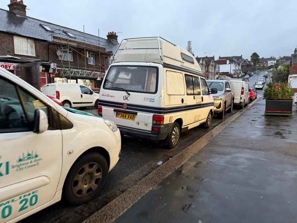 Photograph of P344 XAD - a Beige Volkswagen Transporter camper van parked in Hollingdean by a non-resident. The seventh of eight photographs supplied by the residents of Hollingdean.