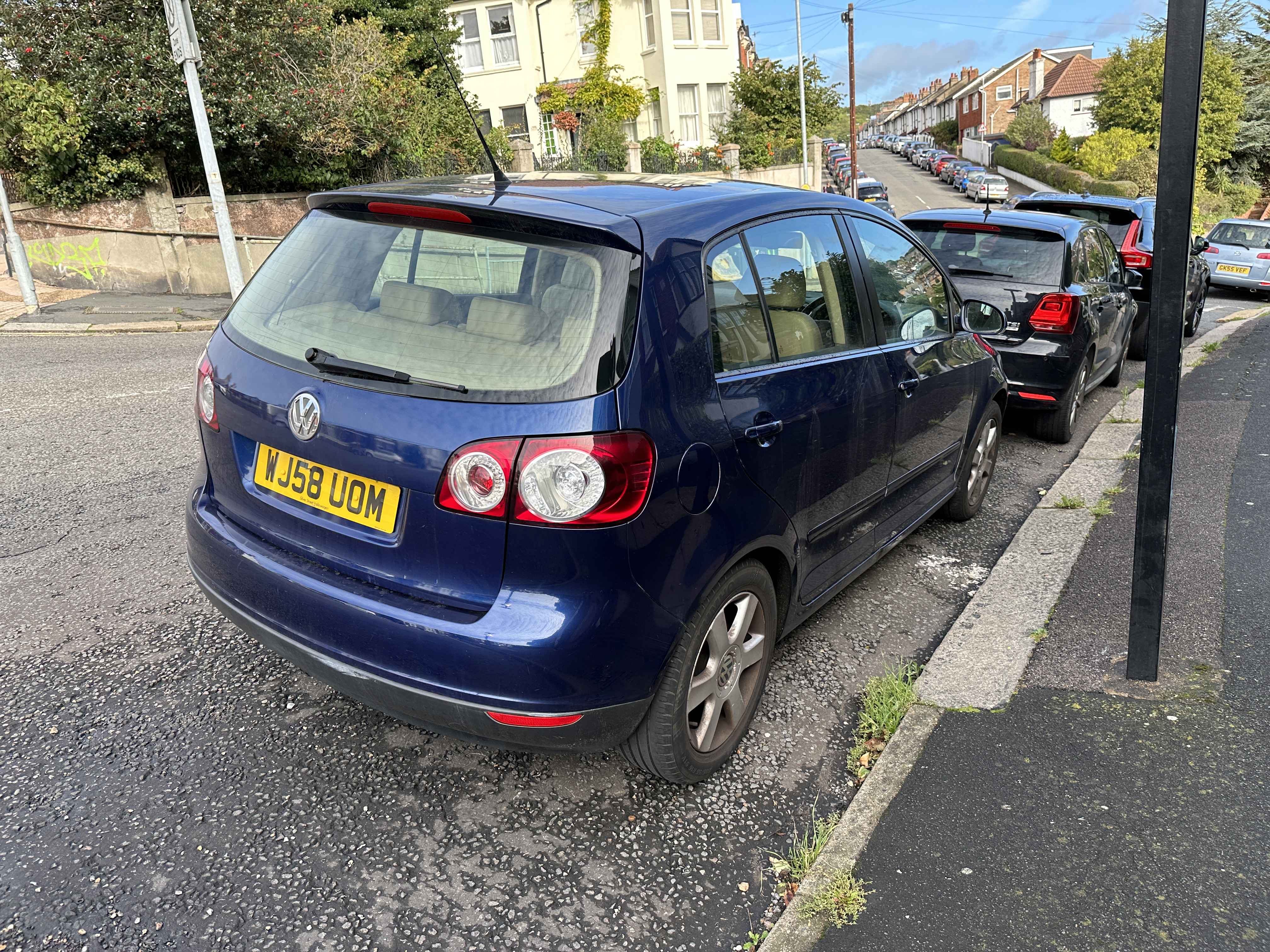 Photograph of WJ58 UOM - a Blue Volkswagen Golf parked in Hollingdean by a non-resident. The first of three photographs supplied by the residents of Hollingdean.