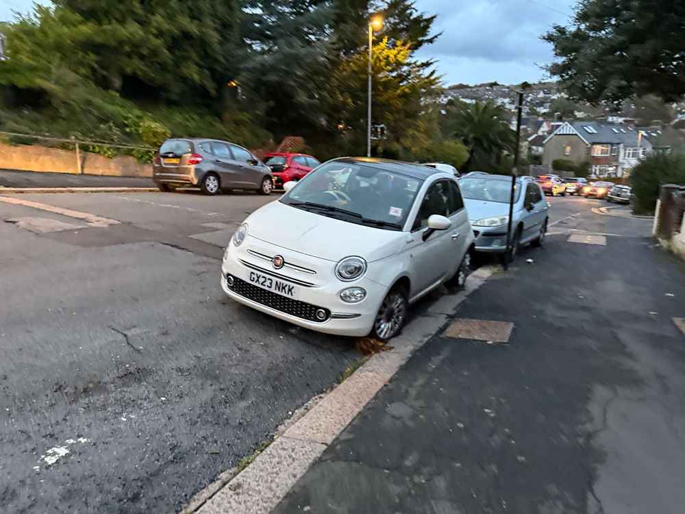Photograph of GX23 NKK - a White Fiat 500 parked in Hollingdean by a non-resident. The sixth of six photographs supplied by the residents of Hollingdean.