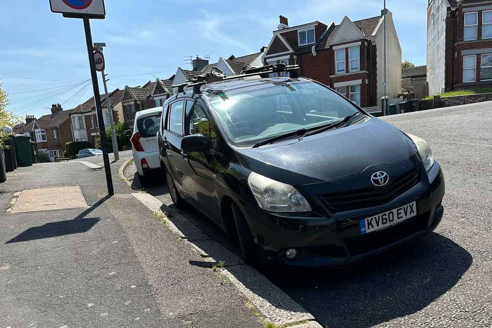 Photograph of KV60 EVX - a Black Toyota Verso parked in Hollingdean by a non-resident. The second of five photographs supplied by the residents of Hollingdean.