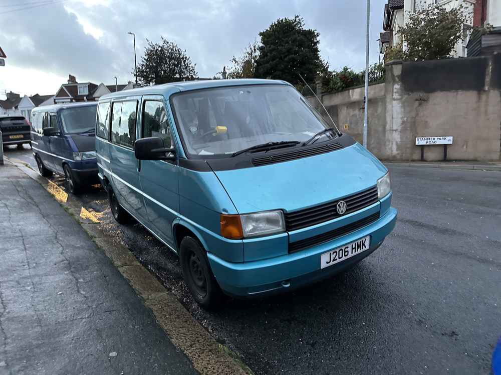 Photograph of J206 HMK - a Blue Volkswagen Transporter camper van parked in Hollingdean by a non-resident. The first of two photographs supplied by the residents of Hollingdean.