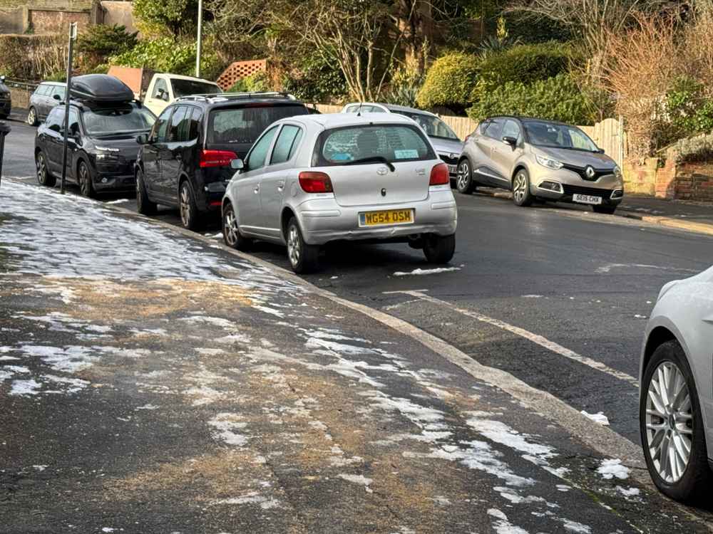 Photograph of WG54 OSM - a Silver Toyota Yaris parked in Hollingdean by a non-resident. The sixth of six photographs supplied by the residents of Hollingdean.