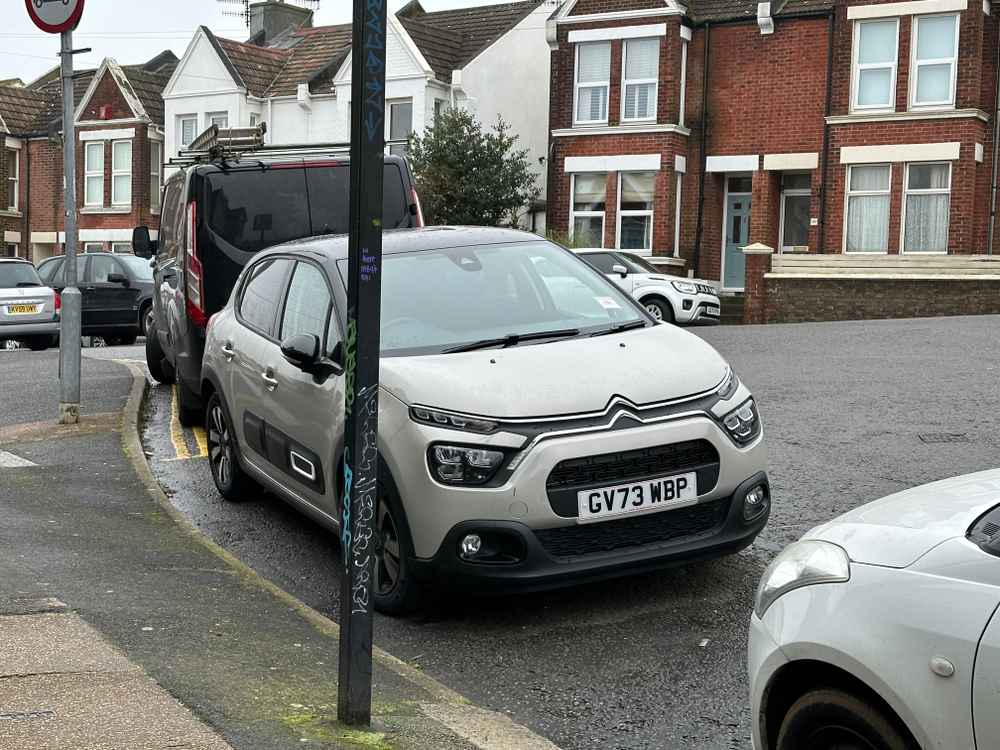 Photograph of GV73 WBP - a Grey Citroen C3 parked in Hollingdean by a non-resident who uses the local area as part of their Brighton commute. The fourth of nine photographs supplied by the residents of Hollingdean.