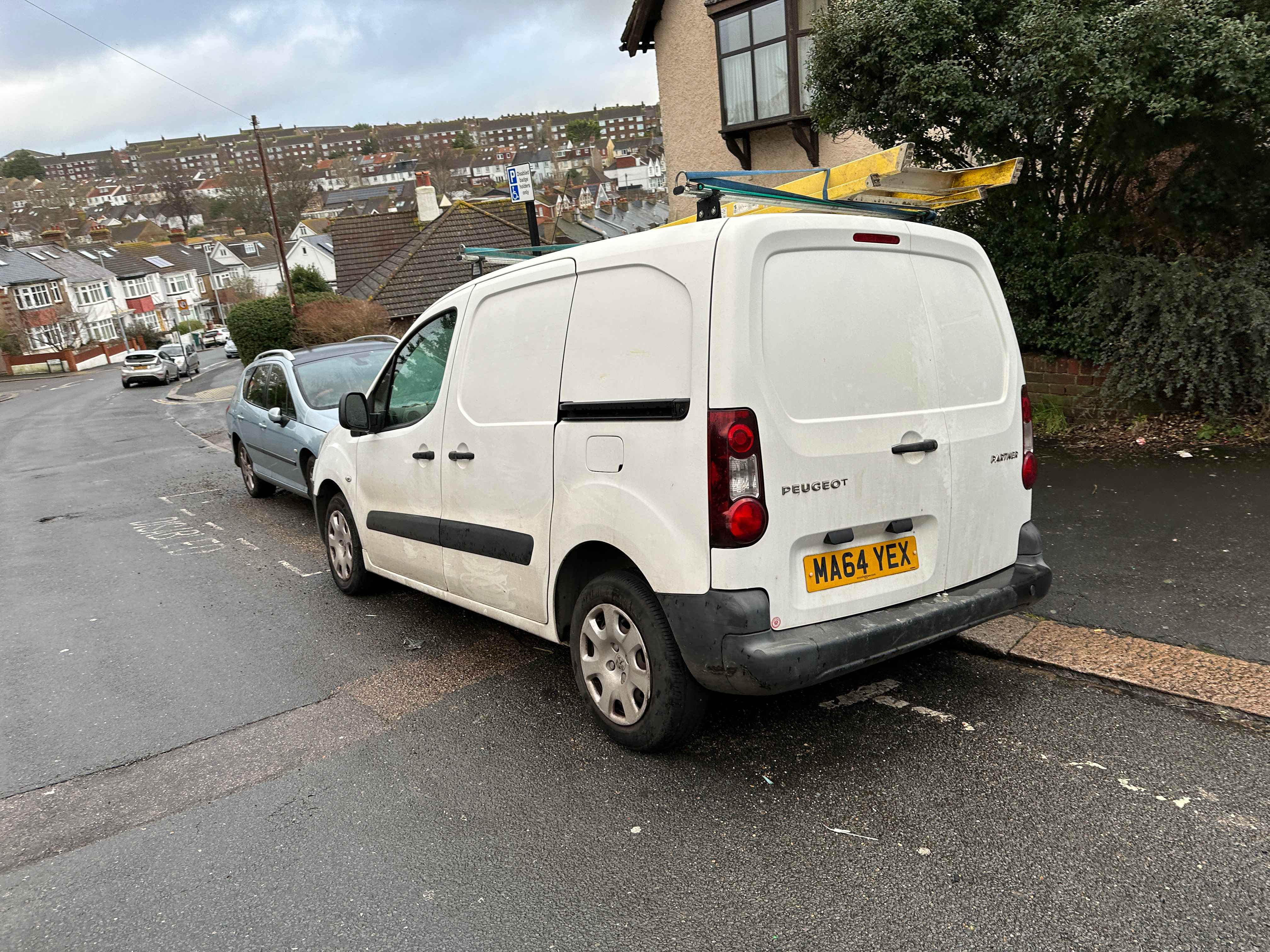 Photograph of MA64 YEX - a White Peugeot Partner parked in Hollingdean by a non-resident. The fourth of six photographs supplied by the residents of Hollingdean.