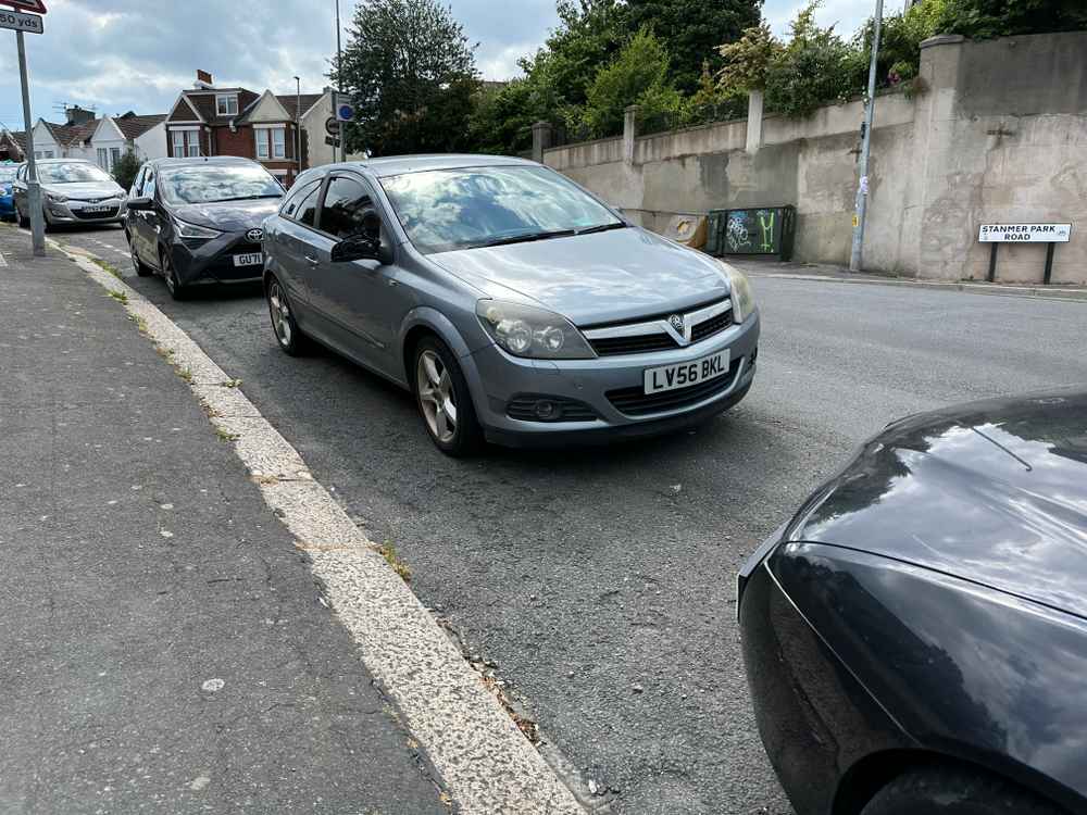 Photograph of LV56 BKL - a Blue Vauxhall Astra parked in Hollingdean by a non-resident, and potentially abandoned. The third of five photographs supplied by the residents of Hollingdean.