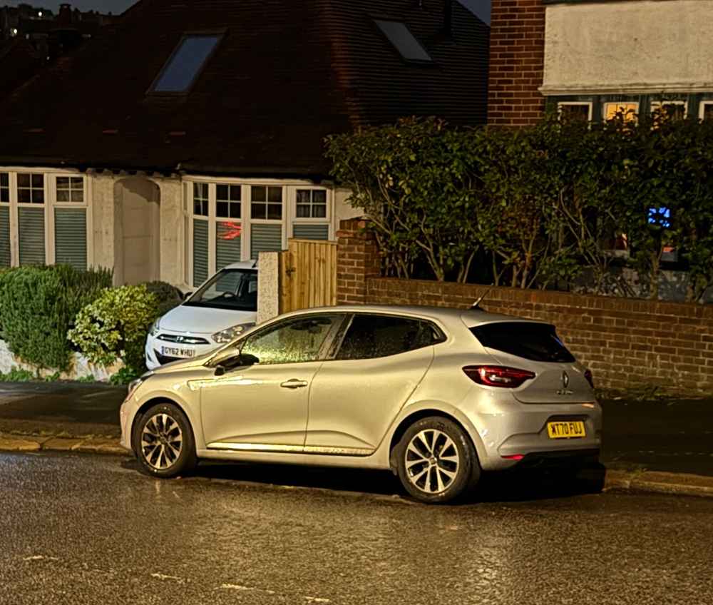Photograph of MT70 FUJ - a Silver Renault Clio parked in Hollingdean by a non-resident. The seventh of seven photographs supplied by the residents of Hollingdean.