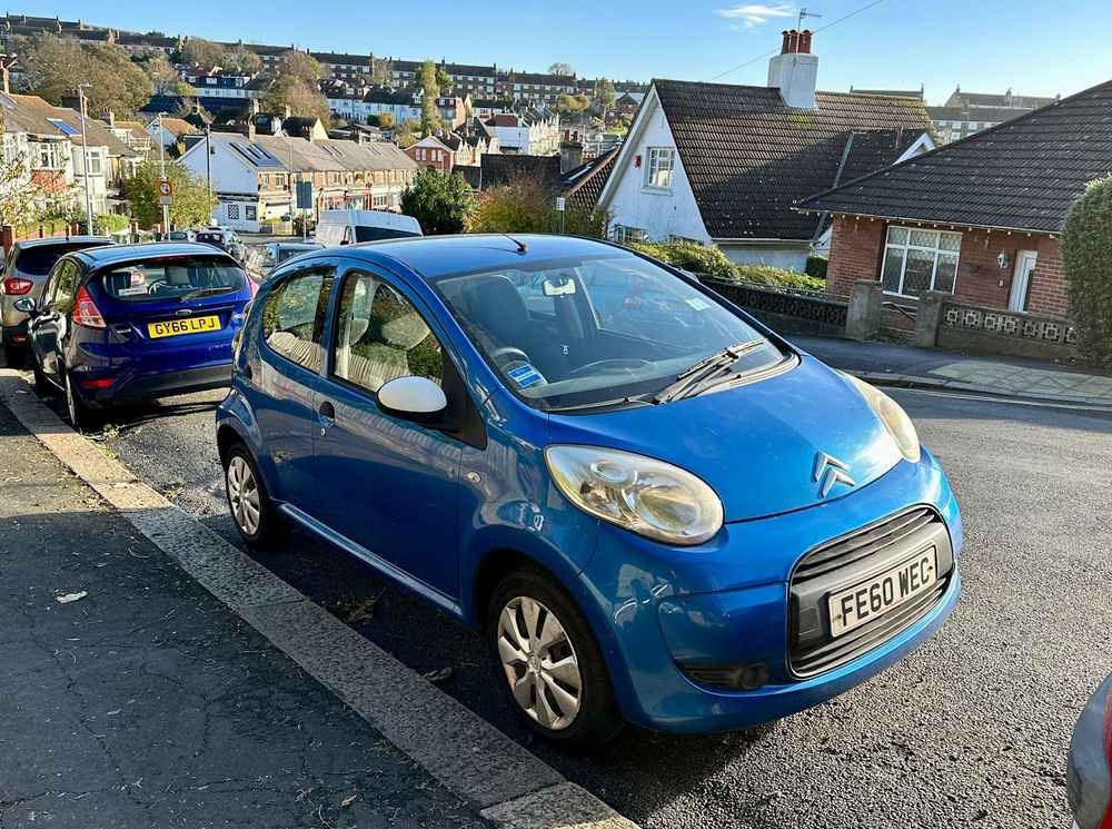 Photograph of FE60 WEC - a Blue Citroen C1 parked in Hollingdean by a non-resident. The fifth of sixteen photographs supplied by the residents of Hollingdean.