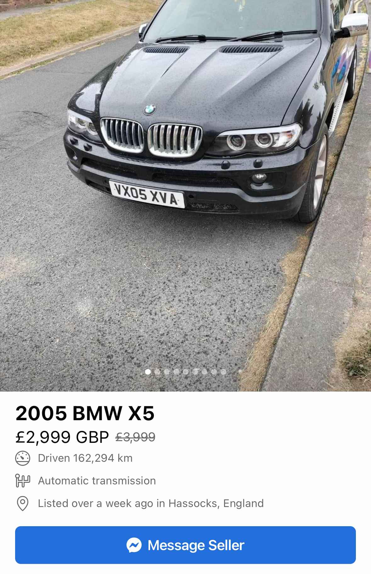 Photograph of VX05 XVA - a Black BMW X5 parked in Hollingdean by a non-resident and stored here whilst a dodgy car dealer attempts to sell it. The fifth of five photographs supplied by the residents of Hollingdean.