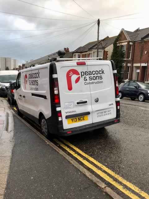 Photograph of Y13 NCE - a white Vauxhall Vivaro parked in Hollingdean by a non-resident. The second of four photographs supplied by the residents of Hollingdean.