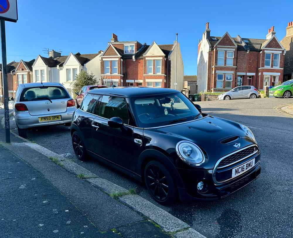 Photograph of NC16 BMU - a Black Mini Cooper parked in Hollingdean by a non-resident who uses the local area as part of their Brighton commute. The third of six photographs supplied by the residents of Hollingdean.