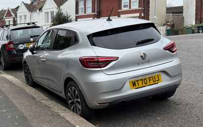 MT70 FUJ, a Silver Renault Clio parked in Hollingdean