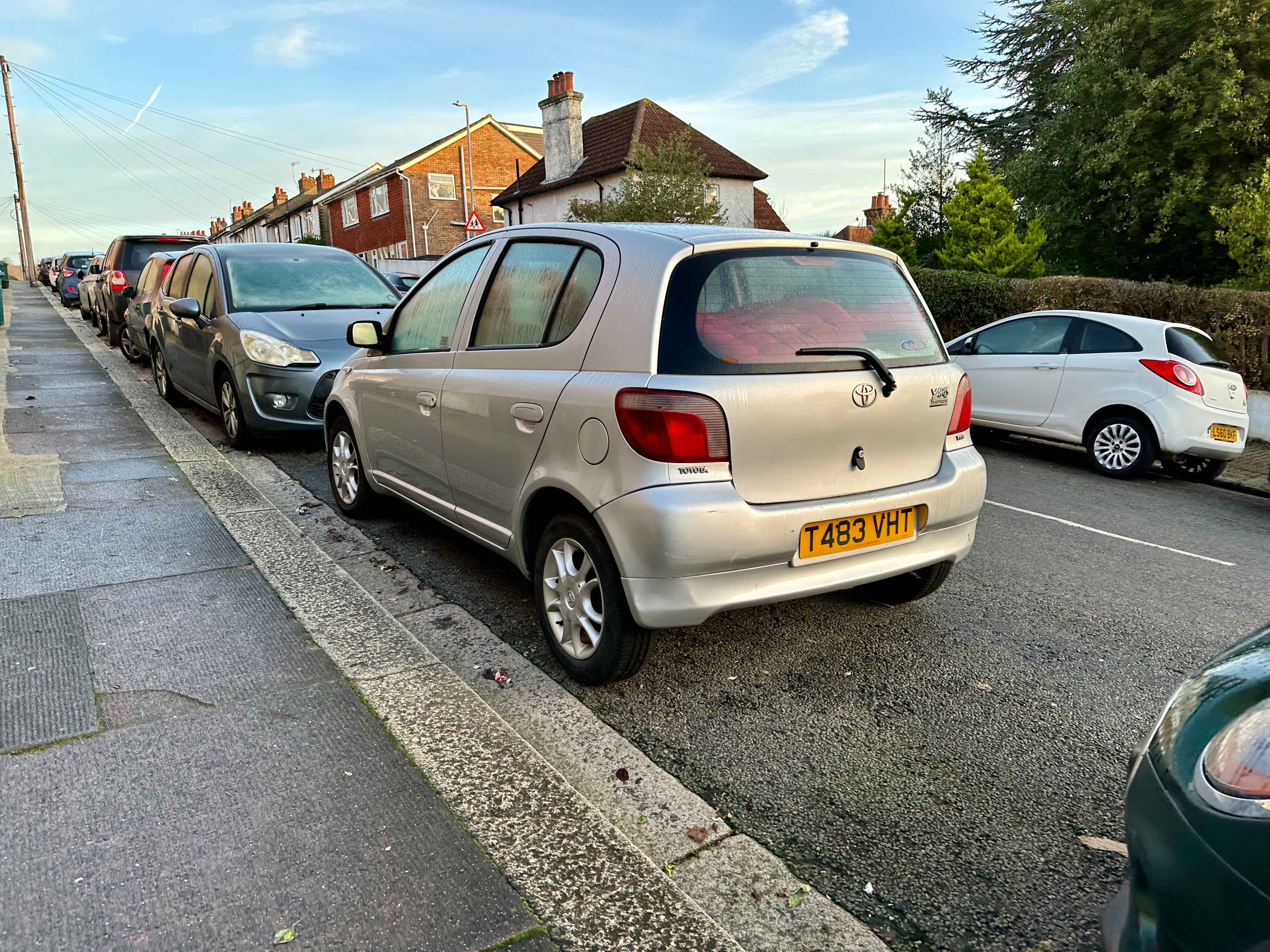 Photograph of T483 VHT - a Silver Toyota Yaris parked in Hollingdean by a non-resident. The thirteenth of fourteen photographs supplied by the residents of Hollingdean.