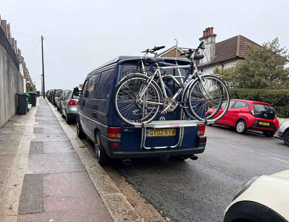 Photograph of GY02 KYW - a Blue Volkswagen Transporter camper van parked in Hollingdean by a non-resident. The twenty-fifth of twenty-five photographs supplied by the residents of Hollingdean.