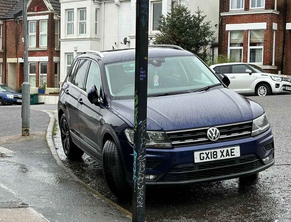 Photograph of GX18 XAE - a Blue Volkswagen Tiguan parked in Hollingdean by a non-resident who uses the local area as part of their Brighton commute. The third of six photographs supplied by the residents of Hollingdean.