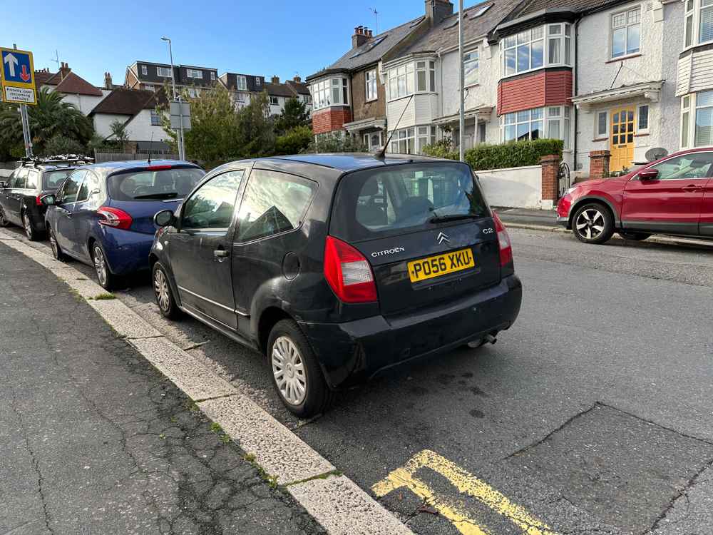 Photograph of PO56 XKU - a Black Citroen C2 parked in Hollingdean by a non-resident. The third of six photographs supplied by the residents of Hollingdean.