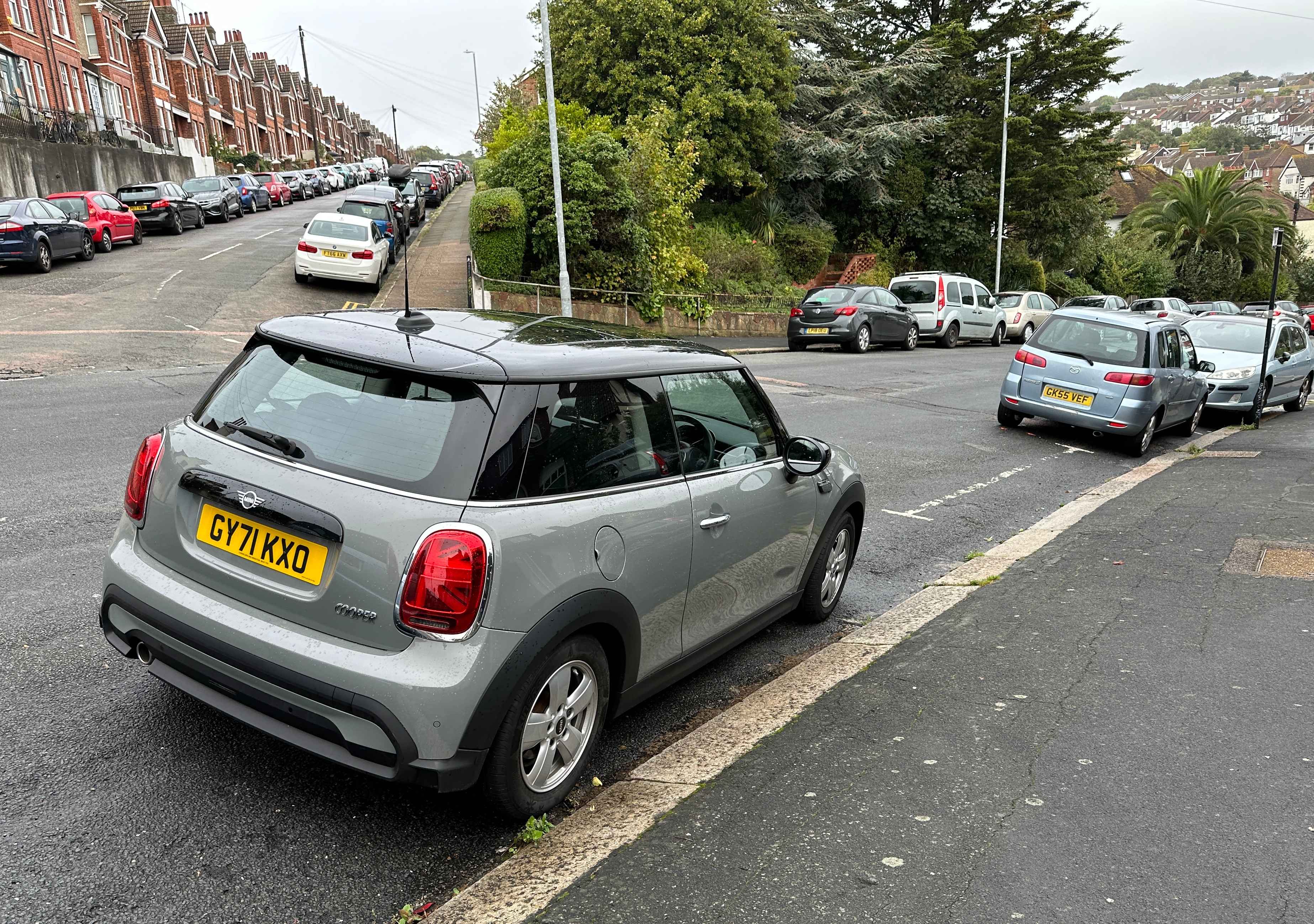 Photograph of GY71 KXO - a Grey Mini Cooper parked in Hollingdean by a non-resident who uses the local area as part of their Brighton commute. The second of three photographs supplied by the residents of Hollingdean.