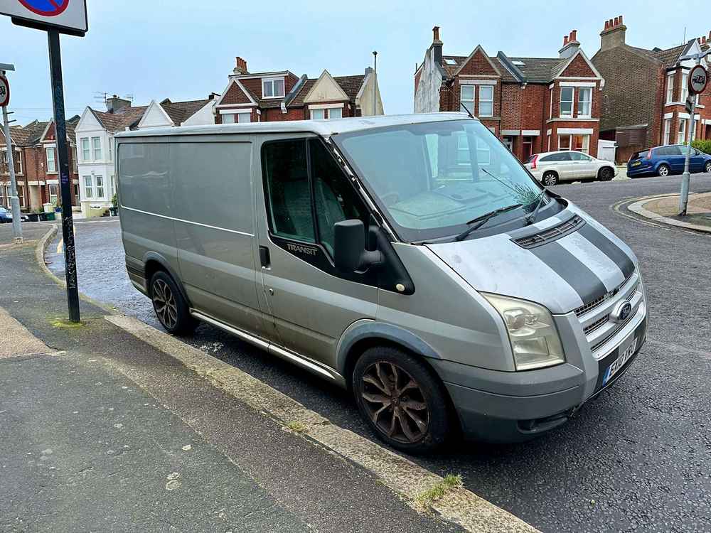 Photograph of EX10 VRU - a Silver Ford Transit parked in Hollingdean by a non-resident. The tenth of twenty-five photographs supplied by the residents of Hollingdean.
