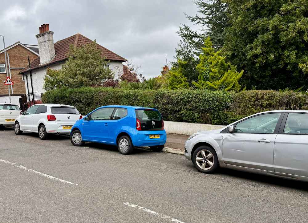 Photograph of YC64 FUU - a Blue VOlkswagen Up parked in Hollingdean by a non-resident. The sixth of seven photographs supplied by the residents of Hollingdean.