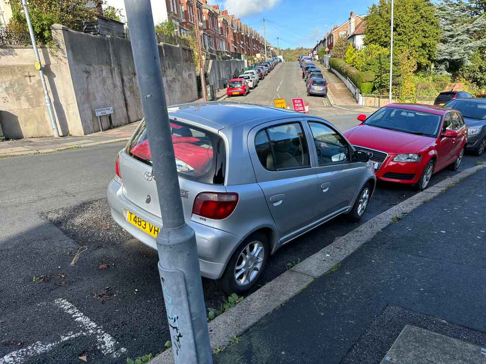 Photograph of T483 VHT - a Silver Toyota Yaris parked in Hollingdean by a non-resident. The third of fourteen photographs supplied by the residents of Hollingdean.