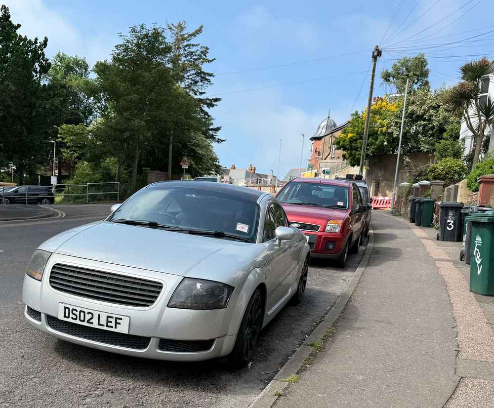 Photograph of DS02 LEF - a Silver Audi TT parked in Hollingdean by a non-resident. The second of two photographs supplied by the residents of Hollingdean.
