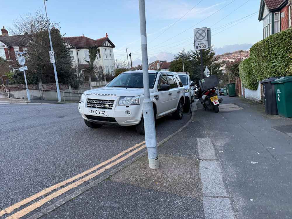 Photograph of AK10 VGZ - a White Land Rover Freelander parked in Hollingdean by a non-resident. The fourteenth of fifteen photographs supplied by the residents of Hollingdean.