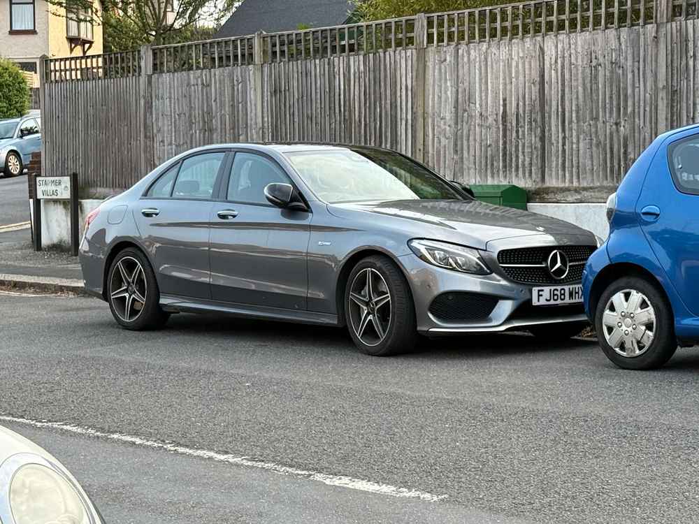 Photograph of FJ68 WHX - a Grey Mercedes C Class parked in Hollingdean by a non-resident. The twenty-second of twenty-eight photographs supplied by the residents of Hollingdean.