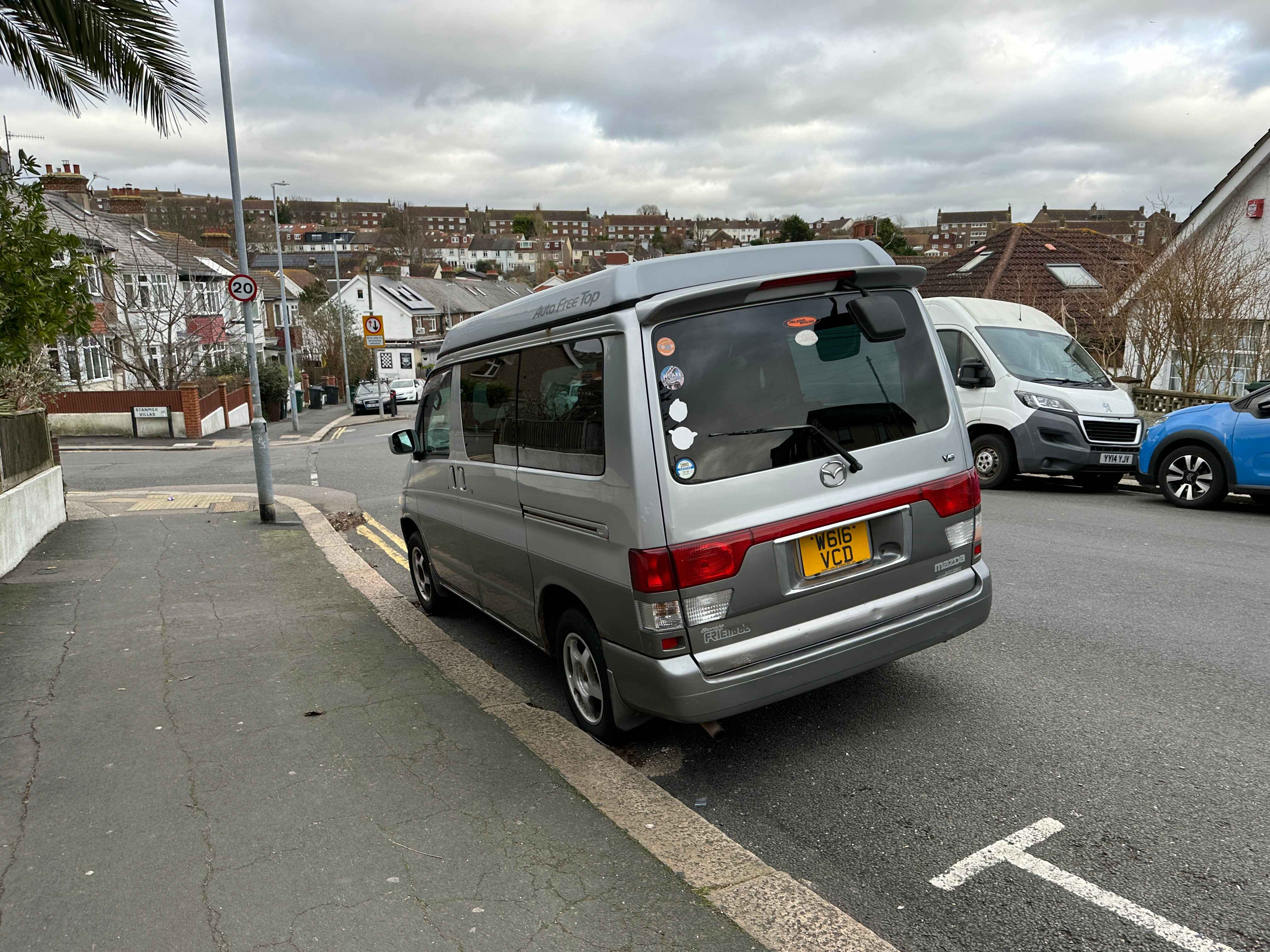 Photograph of W616 VCD - a Silver Mazda Bongo camper van parked in Hollingdean by a non-resident. The third of three photographs supplied by the residents of Hollingdean.