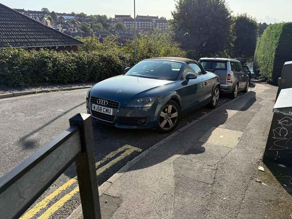 Photograph of WJ58 CWU - a Blue Audi TT parked in Hollingdean by a non-resident who uses the local area as part of their Brighton commute. The fifth of five photographs supplied by the residents of Hollingdean.