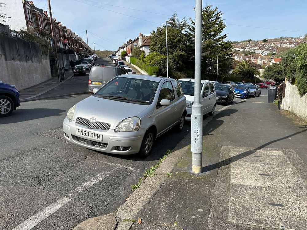 Photograph of FN53 OPM - a Silver Toyota Yaris parked in Hollingdean by a non-resident. The sixth of eleven photographs supplied by the residents of Hollingdean.
