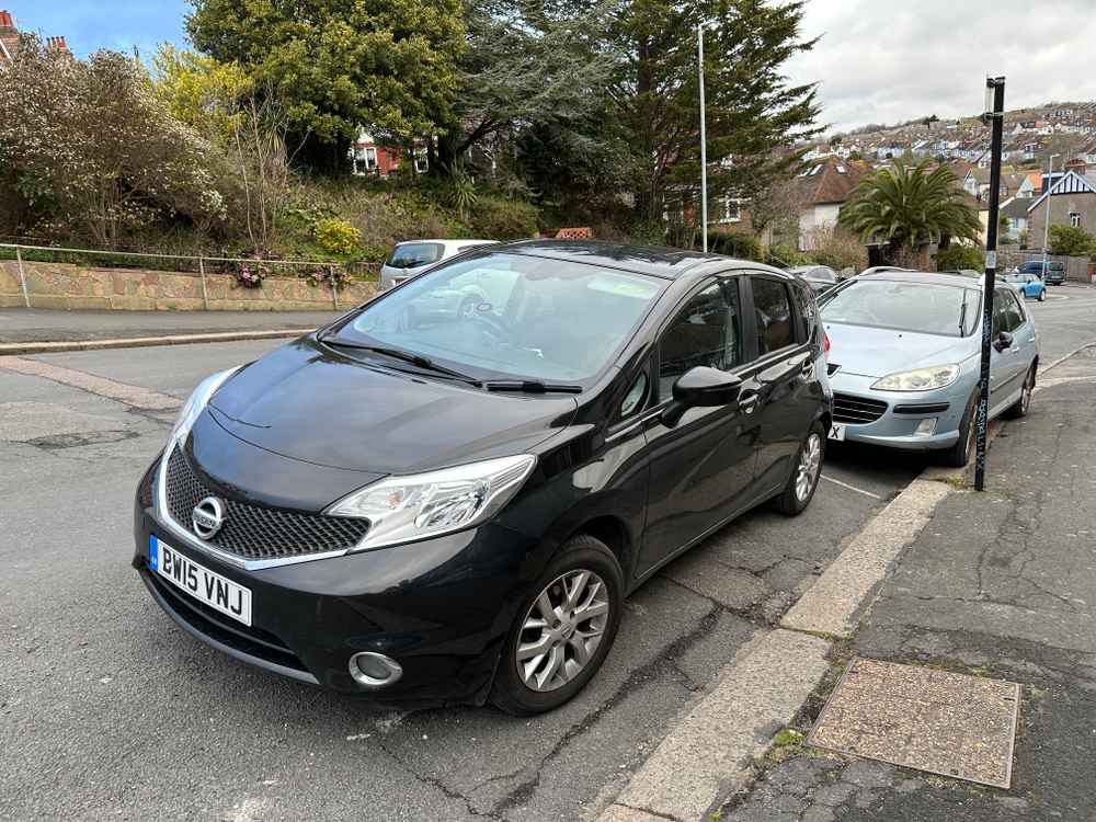 Photograph of BW15 VNJ - a Black Nissan Note parked in Hollingdean by a non-resident who uses the local area as part of their Brighton commute. The seventh of twenty photographs supplied by the residents of Hollingdean.