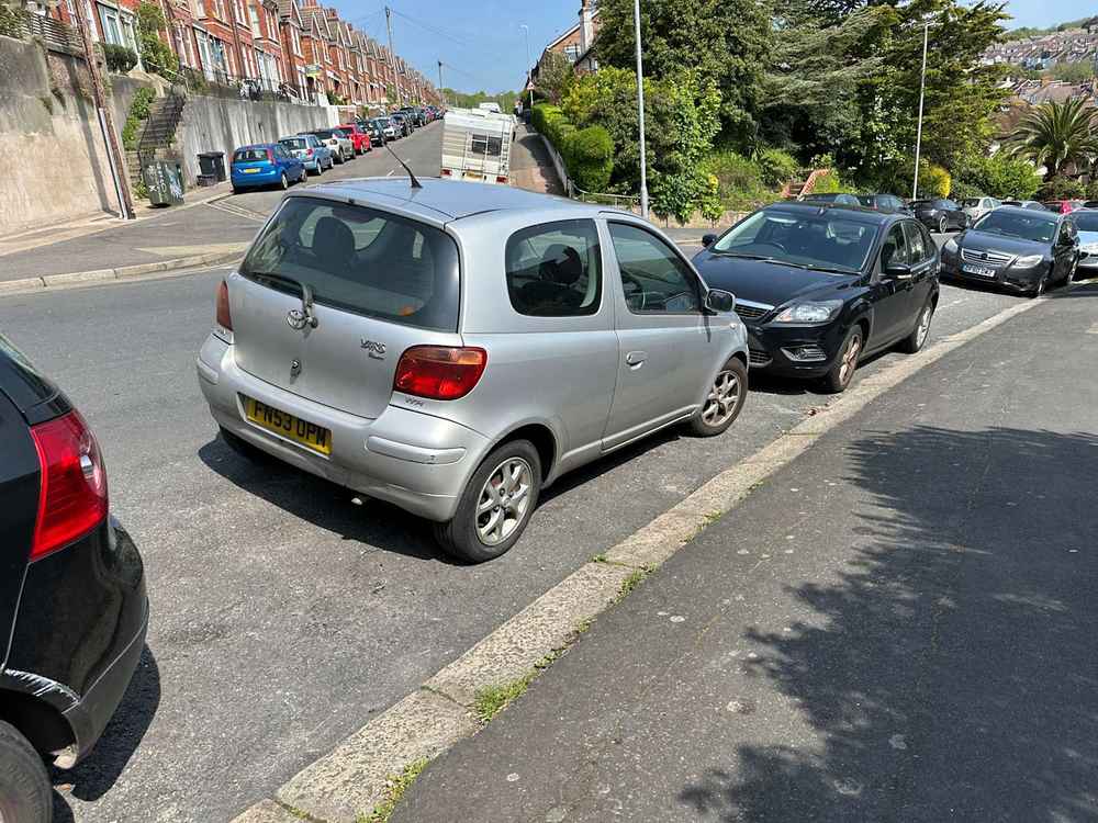 Photograph of FN53 OPM - a Silver Toyota Yaris parked in Hollingdean by a non-resident. The ninth of eleven photographs supplied by the residents of Hollingdean.