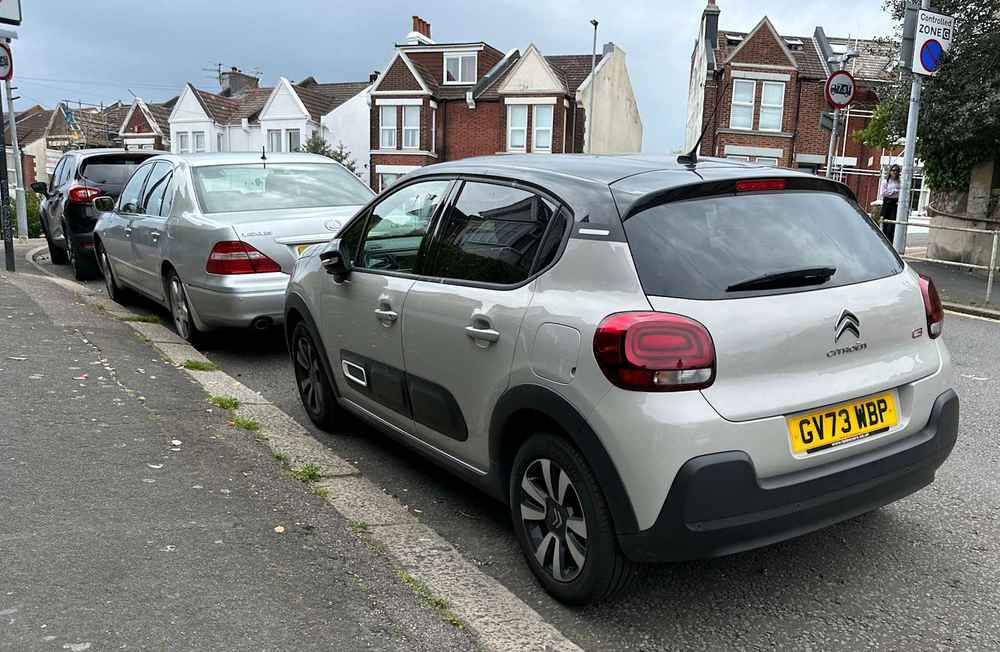 Photograph of GV73 WBP - a Grey Citroen C3 parked in Hollingdean by a non-resident who uses the local area as part of their Brighton commute. The sixth of twenty-five photographs supplied by the residents of Hollingdean.