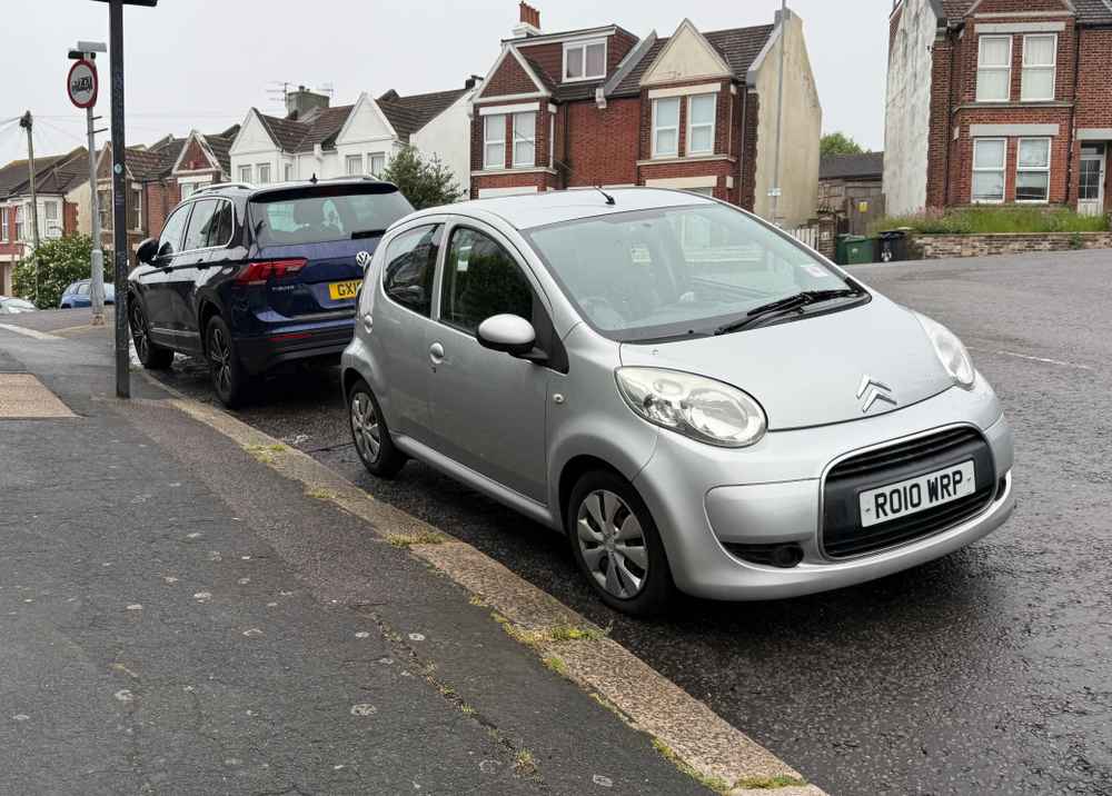 Photograph of RO10 WRP - a Silver Citroen C1 parked in Hollingdean by a non-resident. The third of three photographs supplied by the residents of Hollingdean.