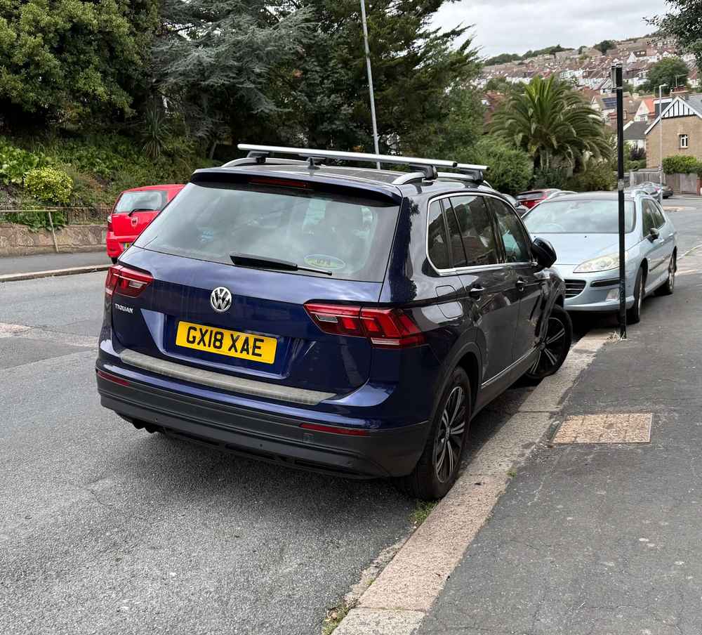 Photograph of GX18 XAE - a Blue Volkswagen Tiguan parked in Hollingdean by a non-resident who uses the local area as part of their Brighton commute. The fourteenth of nineteen photographs supplied by the residents of Hollingdean.