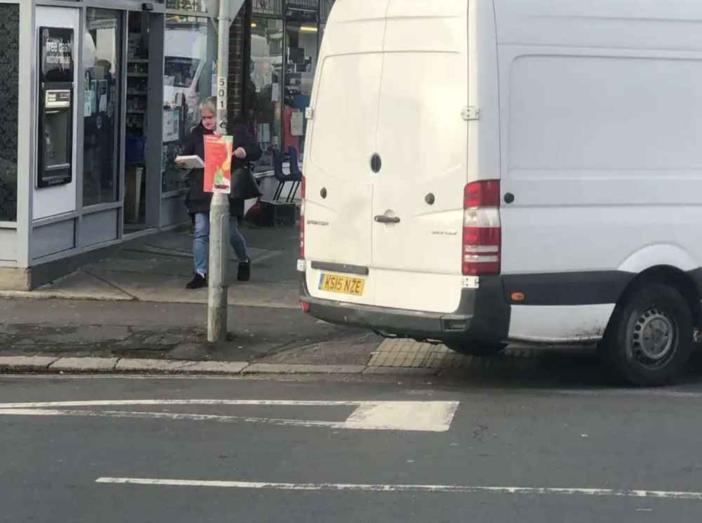 Photograph of KS15 NZE - a White Mercedes Sprinter parked in Hollingdean by a non-resident. The second of five photographs supplied by the residents of Hollingdean.
