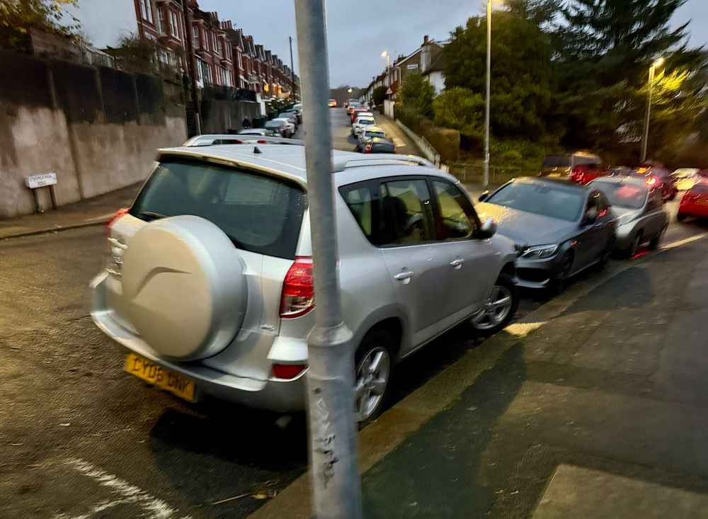Photograph of CY06 GNK - a Silver Toyota RAV4 parked in Hollingdean by a non-resident. The first of three photographs supplied by the residents of Hollingdean.