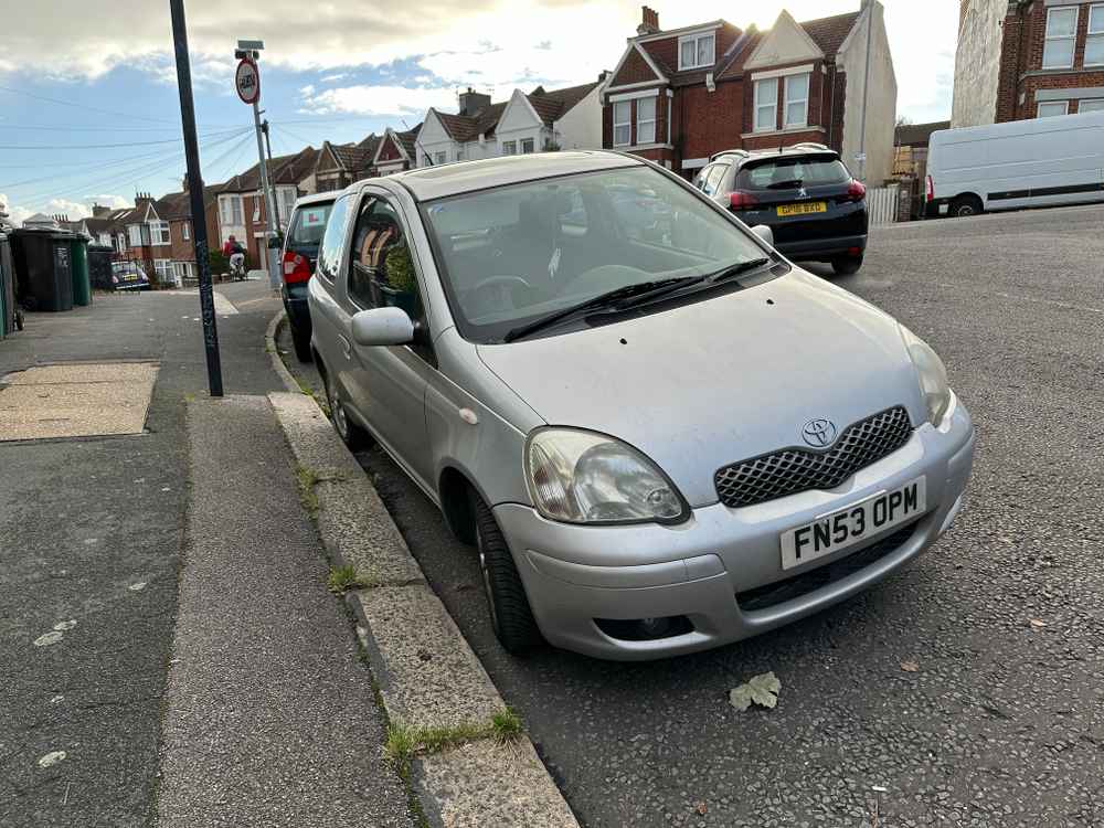 Photograph of FN53 OPM - a Silver Toyota Yaris parked in Hollingdean by a non-resident. The first of ten photographs supplied by the residents of Hollingdean.