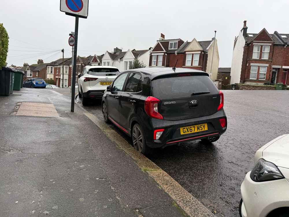 Photograph of GX67 MSY - a Black Kia Picanto parked in Hollingdean by a non-resident who uses the local area as part of their Brighton commute. The third of three photographs supplied by the residents of Hollingdean.
