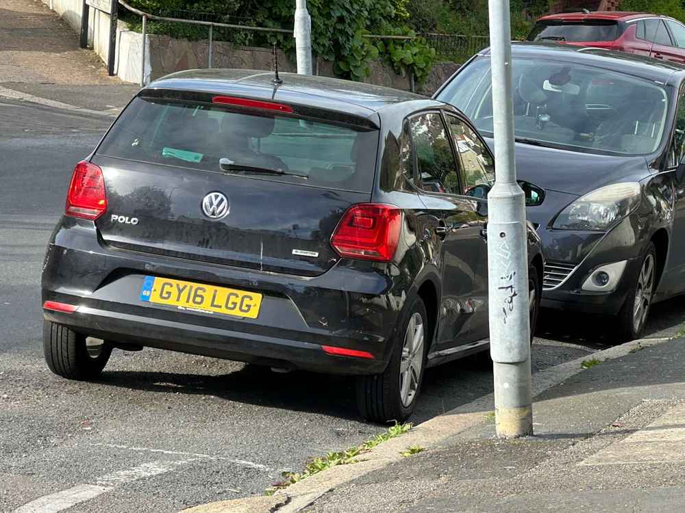 Photograph of GY16 LGG - a Black Volkswagen Polo parked in Hollingdean by a non-resident. The eighth of fourteen photographs supplied by the residents of Hollingdean.