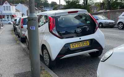 GY70 DCO, a White Toyota Aygo parked in Hollingdean