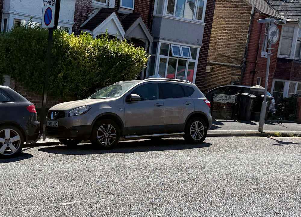 Photograph of CV60 JWC - a Gold Nissan  Qashqai parked in Hollingdean by a non-resident. The fourth of five photographs supplied by the residents of Hollingdean.