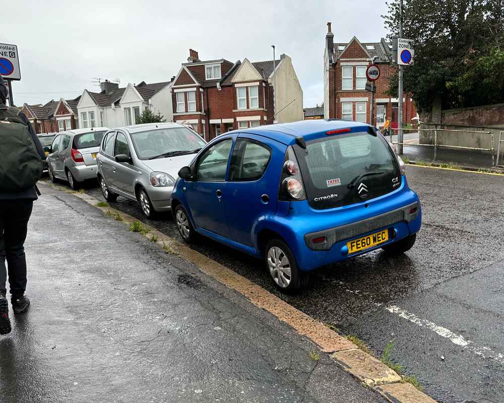 Photograph of FE60 WEC - a Blue Citroen C1 parked in Hollingdean by a non-resident. The first of thirteen photographs supplied by the residents of Hollingdean.