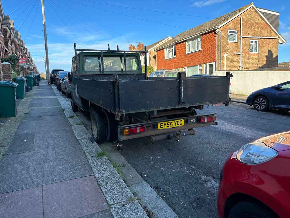 Photograph of EY55 YOC - a Green Ford Transit parked in Hollingdean by a non-resident, and potentially abandoned. The third of three photographs supplied by the residents of Hollingdean.