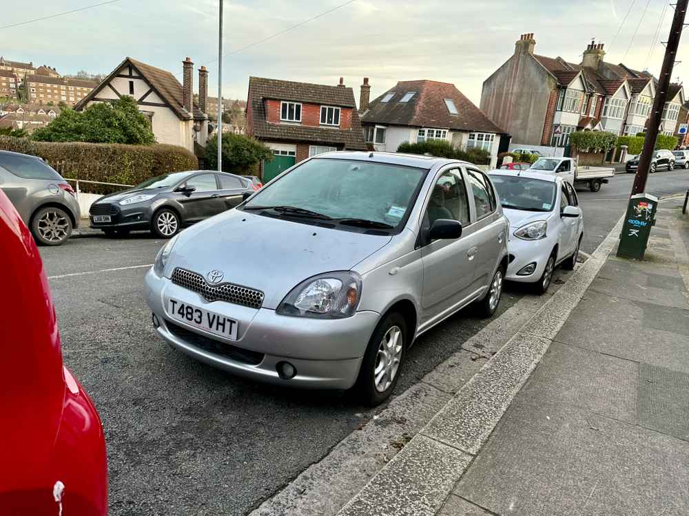 Photograph of T483 VHT - a Silver Toyota Yaris parked in Hollingdean by a non-resident. The fourteenth of fourteen photographs supplied by the residents of Hollingdean.