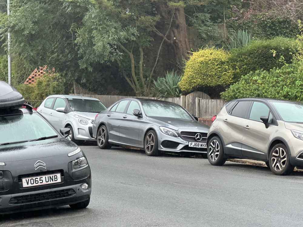 Photograph of FJ68 WHX - a Grey Mercedes C Class parked in Hollingdean by a non-resident. The eleventh of thirteen photographs supplied by the residents of Hollingdean.