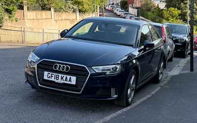 GF18 KAA, a Blue Audi A3 parked in Hollingdean