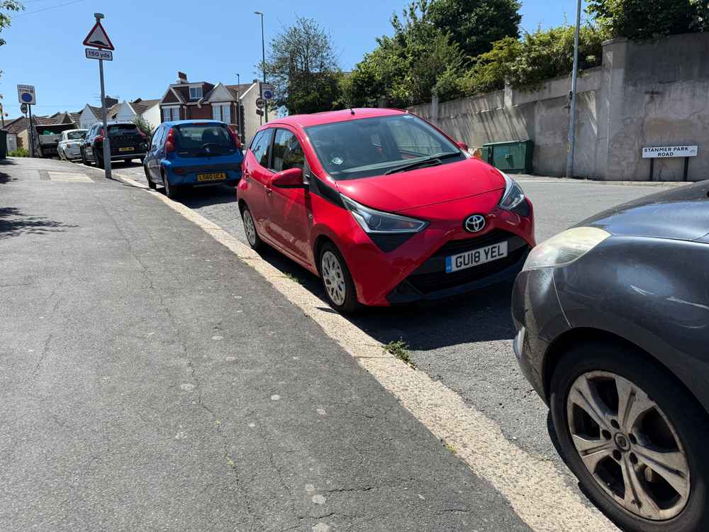 Photograph of GU18 YEL - a Red Toyota Aygo parked in Hollingdean by a non-resident. The second of five photographs supplied by the residents of Hollingdean.