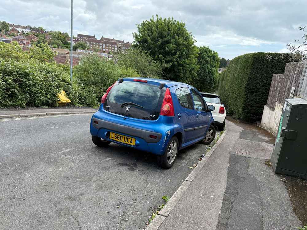 Photograph of LS60 UCA - a Blue Peugeot 107 parked in Hollingdean by a non-resident. The twenty-first of thirty photographs supplied by the residents of Hollingdean.