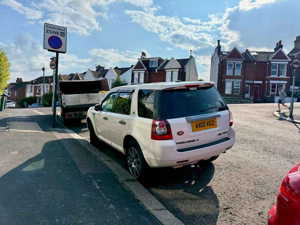Photograph of AK10 VGZ - a White Land Rover Freelander parked in Hollingdean by a non-resident. The fifth of thirteen photographs supplied by the residents of Hollingdean.