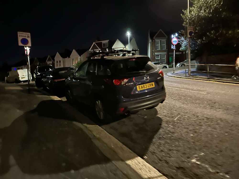 Photograph of EA63 UVM - a Blue Mazda CX-5 parked in Hollingdean by a non-resident. The second of two photographs supplied by the residents of Hollingdean.